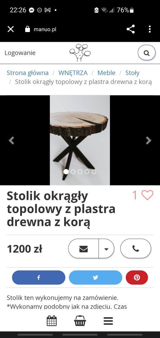 Stolik z plastra topoli 50 cm śr i wys stalowa noga BOHO