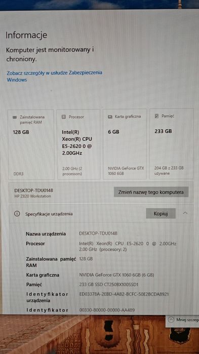 Komputer serwer HP Z820 2xE5, 128Gb Ram, Gtx1060, gaming ai proxmox