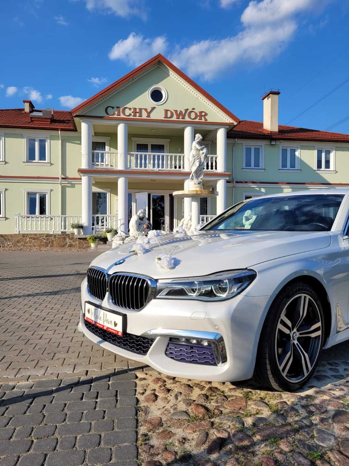 BMW 7 biała perła limuzyna auto do ślubu wynajem samochód