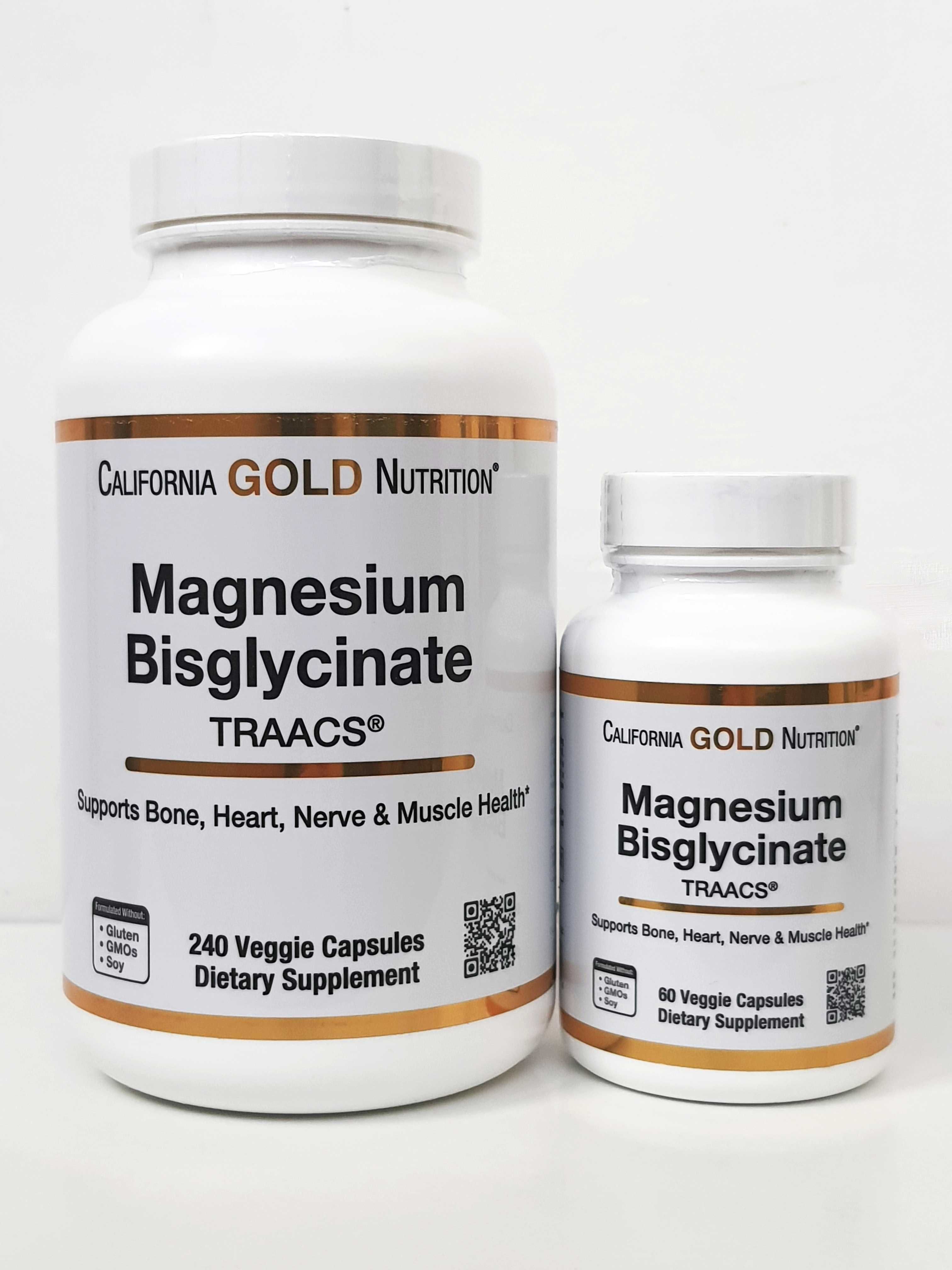Магній бісгліцинат California Gold Nutrition, 200 мг, 60/240 капсул