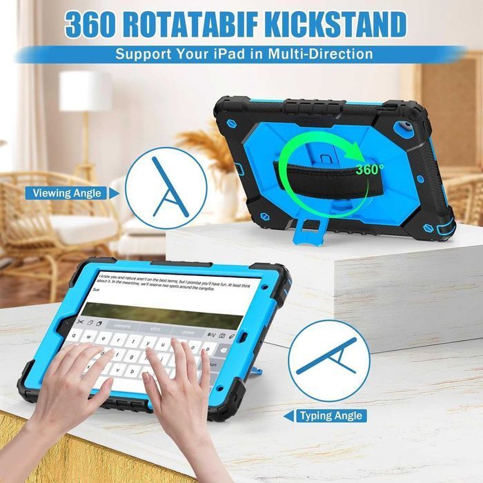 CSHNB etui 360 pancerne iPad 10.2'' 7/8/9 gen uchwyt pasek niebieskie