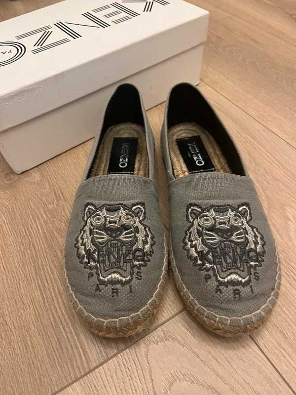 Kenzo espadryle mokasynki szare na słomianej podeszwie 37