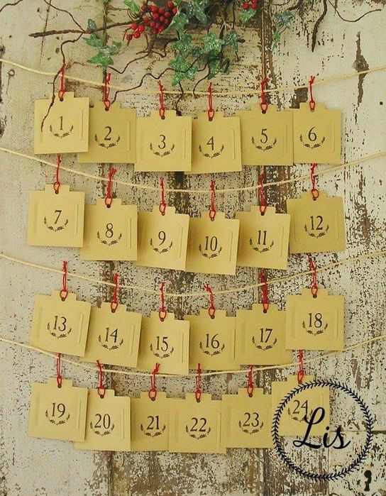 Calendário do Advento, 24 bolsas de papel,cada bolsa inclui 1 mensagem