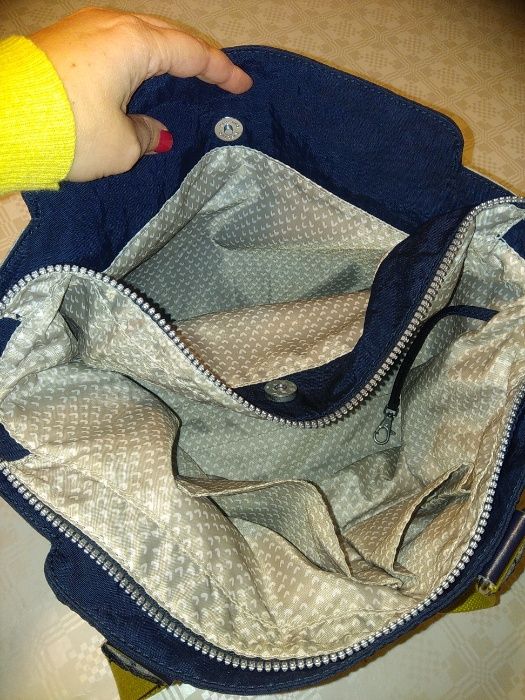 Mala Carteira Kipling azul cinzento limão tamanho médio