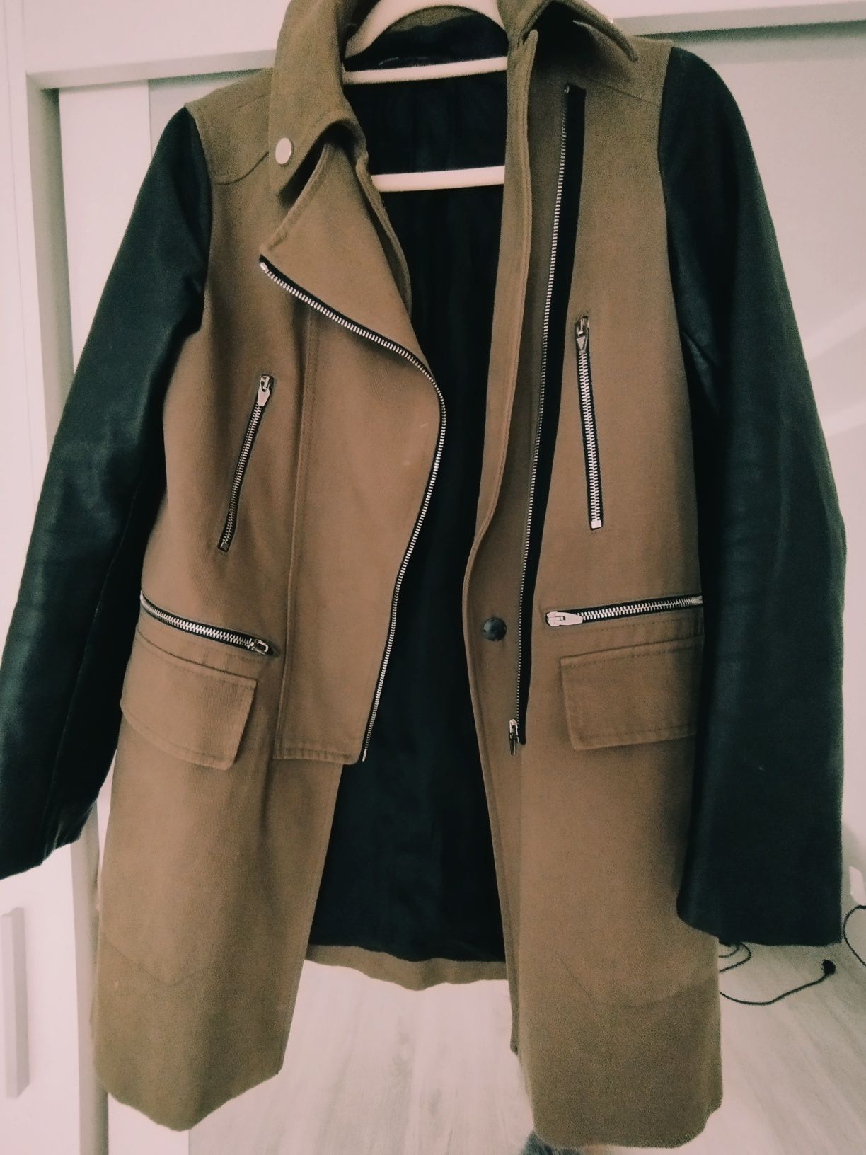 Kurtka parka, Zara, s, oliwkowa, khaki 100% cotton