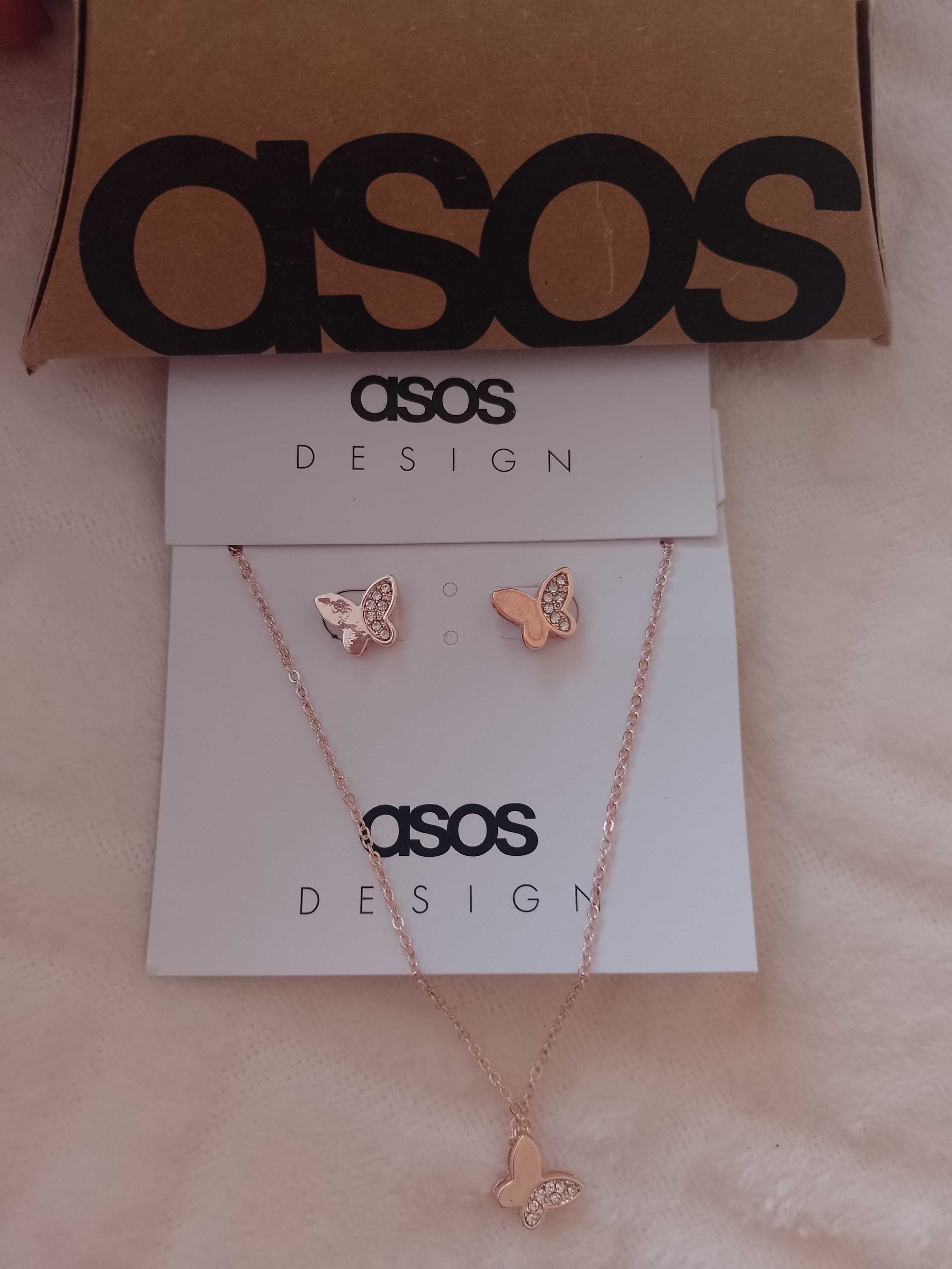 ASOS/ Zestaw biżuterii z Londynu, naszyjnik + kolczyki/Gold Rose, NOWY