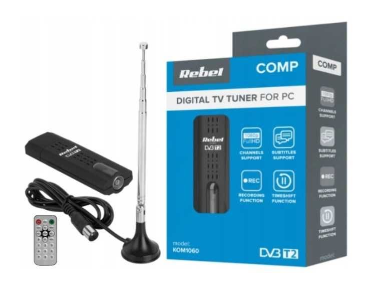 Tuner cyfrowy USB TV DVB-T2 H.265 HEVC Rebel KOM1060 do notebooka