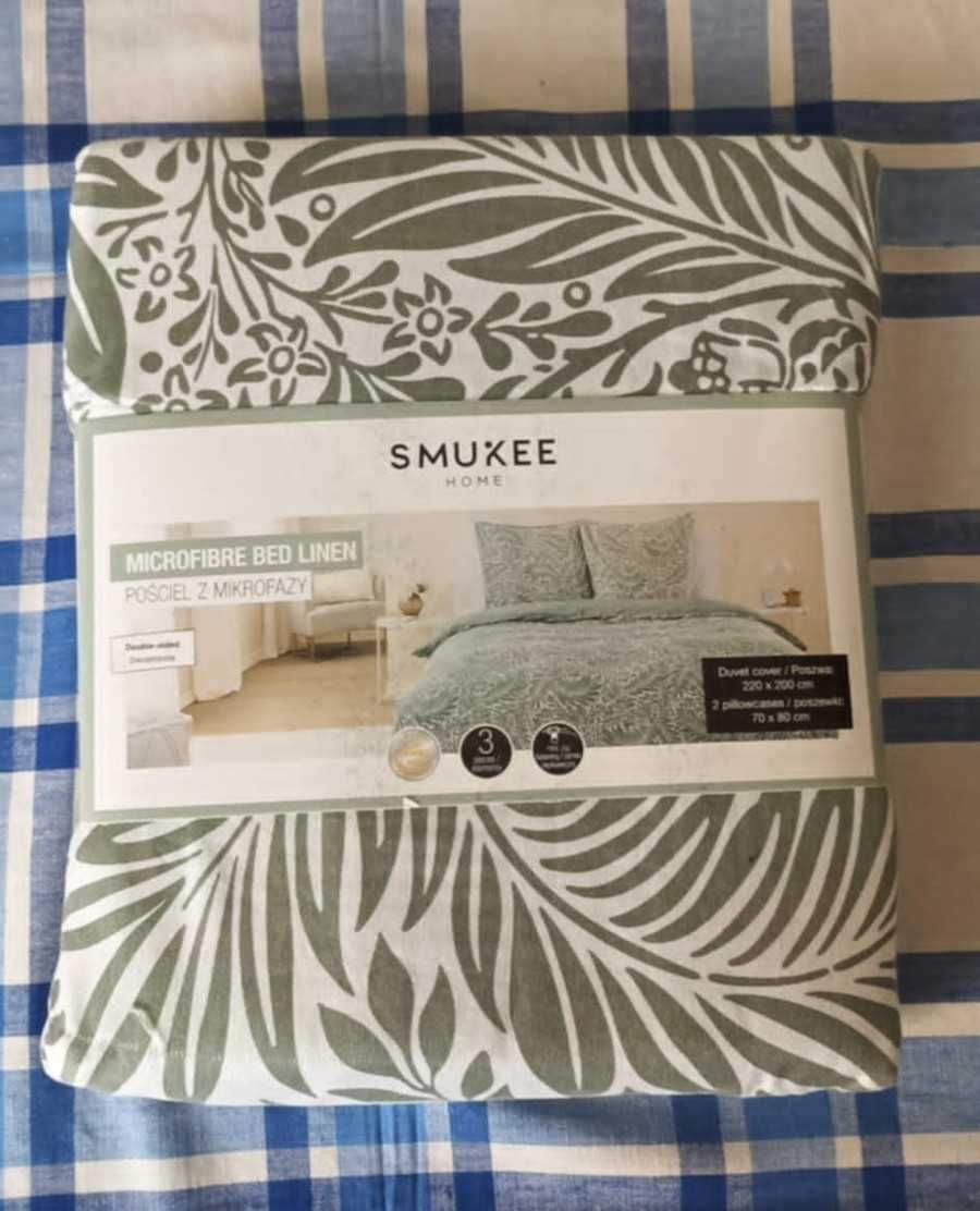 Komplet pościeli w wzorek liści Smukee 200 x 220 mikrofibra