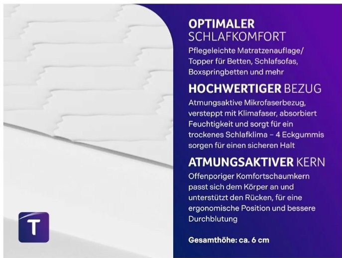 Materac nawierzchniowy Topper TRAUMNACHT  ortopedyczny 90x190x6 cm z