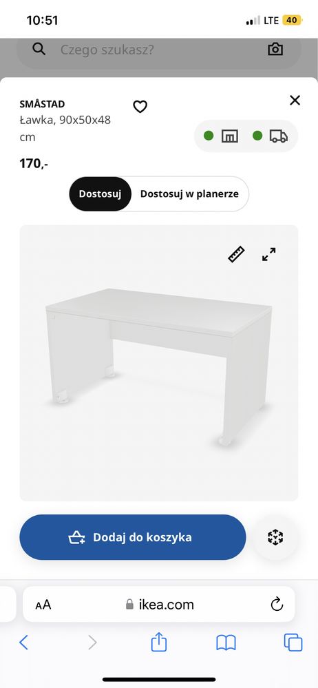 SMÅSTAD, stolik ikea, ławka biała