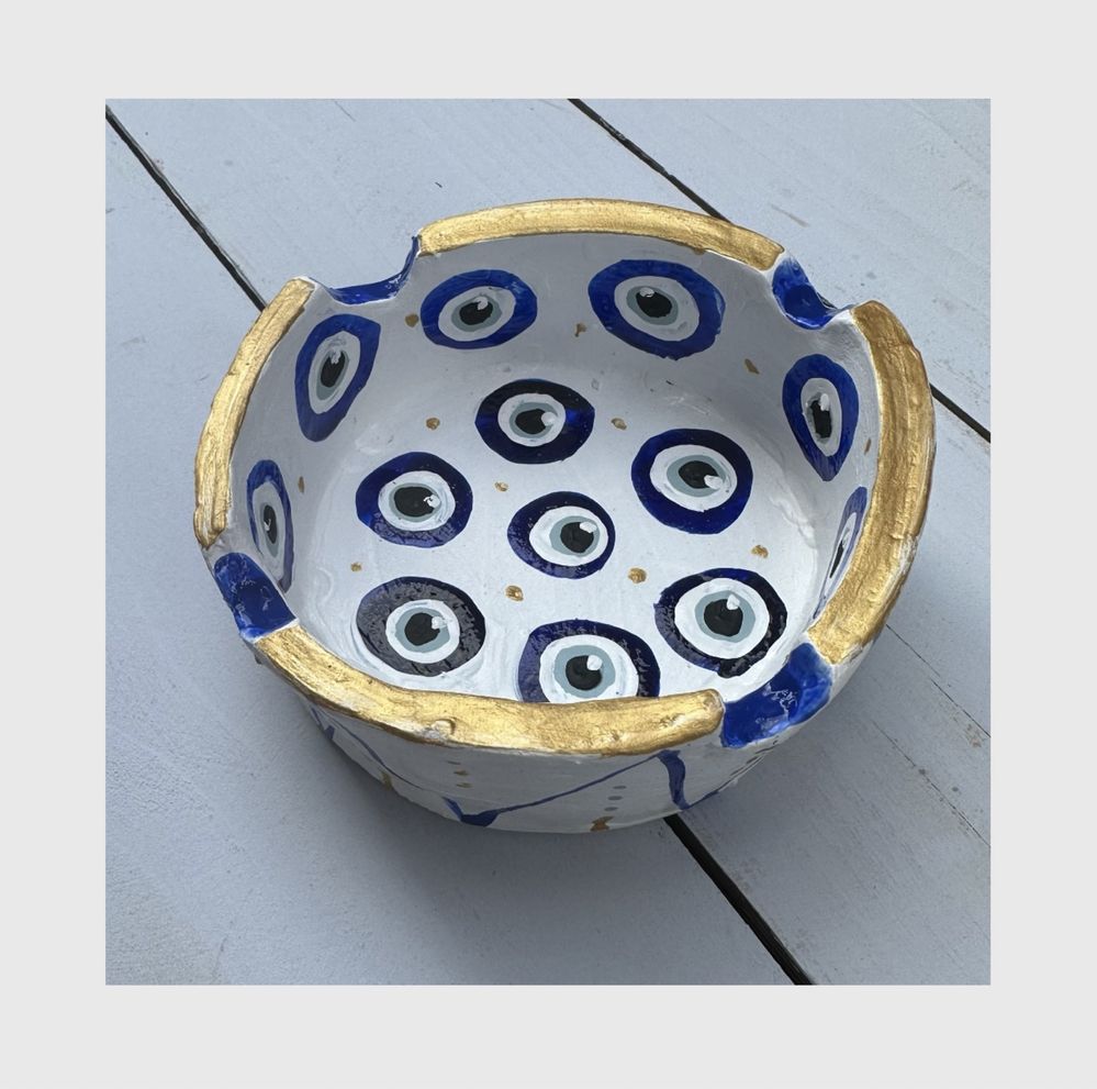 Biała popielniczka boho ceramiczna prezent talizman azul oko eye