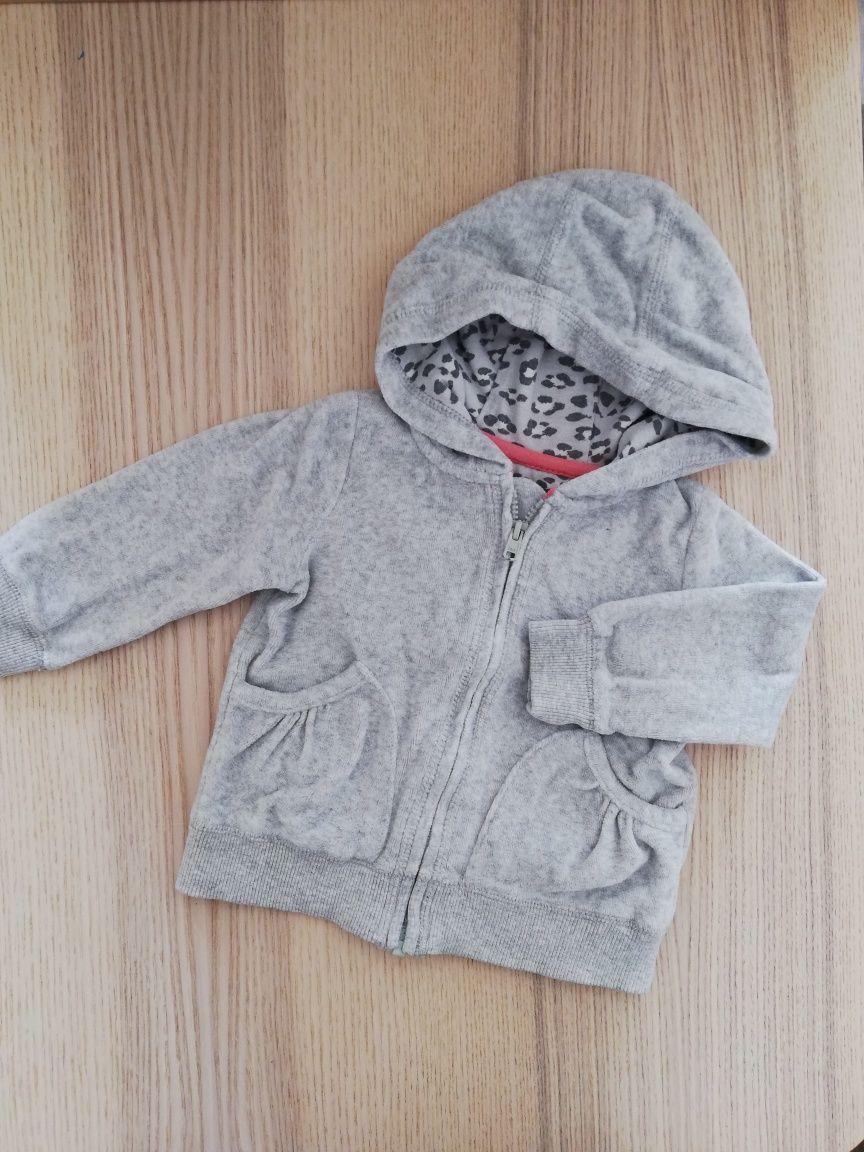 Bluza z kapturem dziewczęca welurowa szara srebrna nitka F&F 6m 9m 74