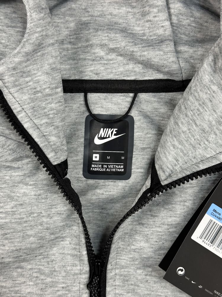Толстовка Nike Tech Fleece серая кофта найк дрил теч флис
