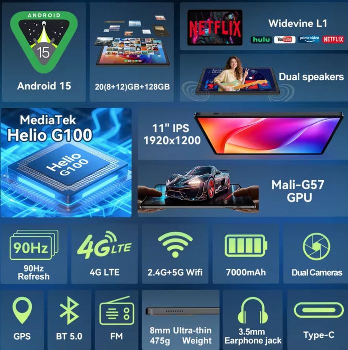 Планшет BNCF 11 дюймов Helio g100