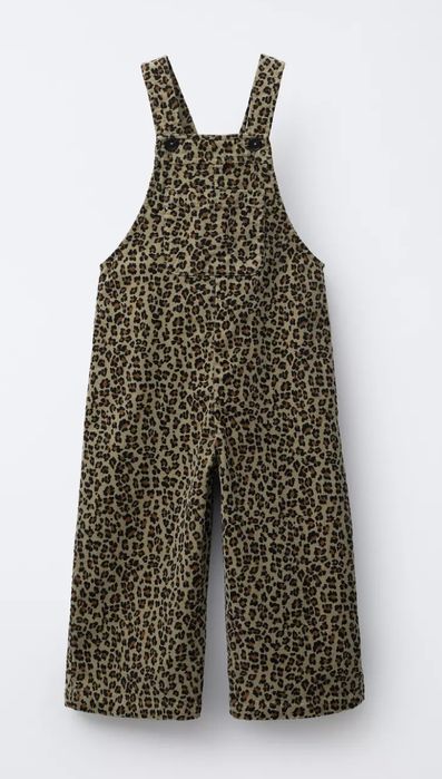 Spodnie ogrodniczki Zara ze sztruksu w panterkę 110