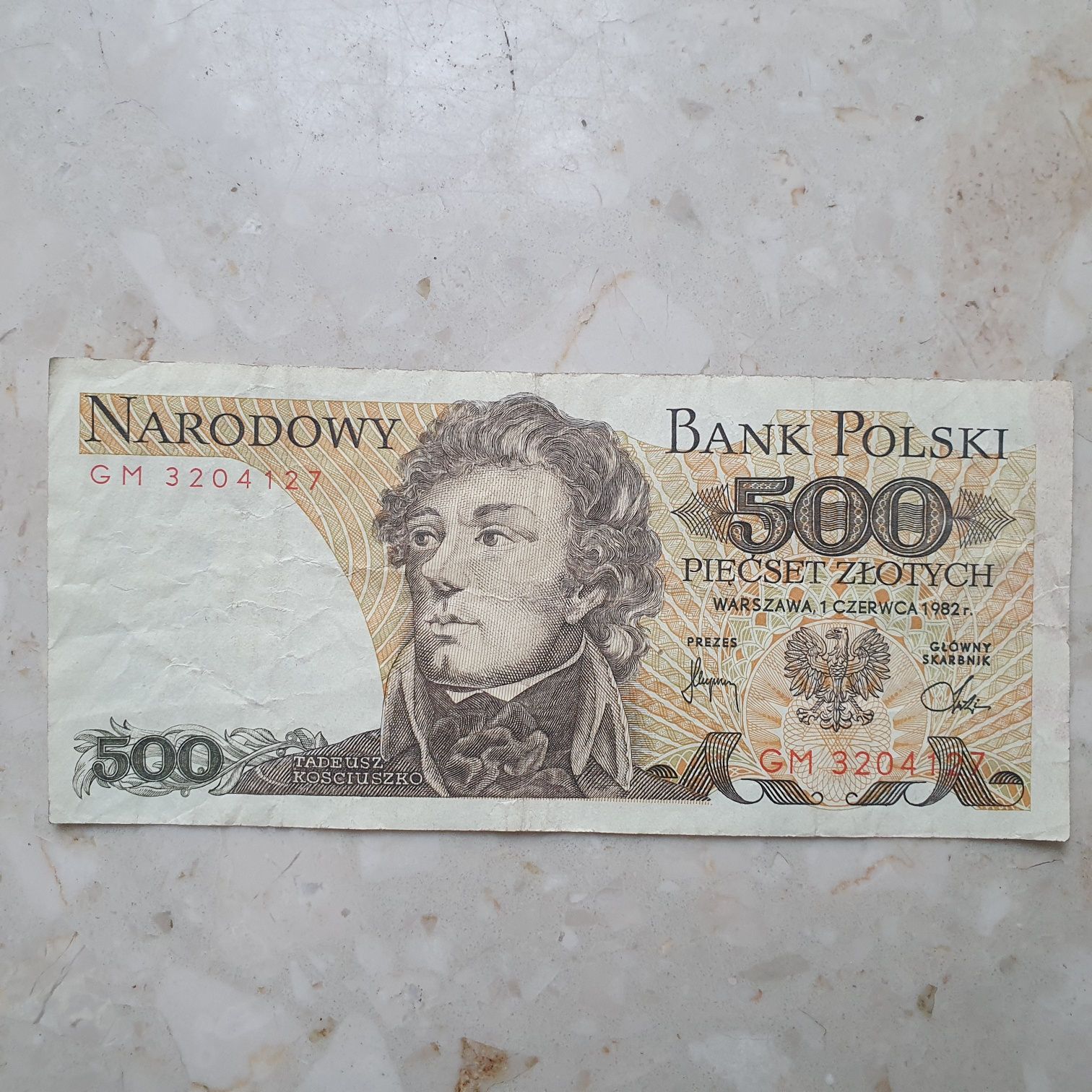 Banknot pięćset złotych 1982r, Seria GM