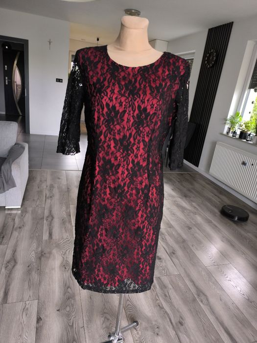 M/L ckm czerwona seksowna sukienka z czarną koronką wyprzedaż