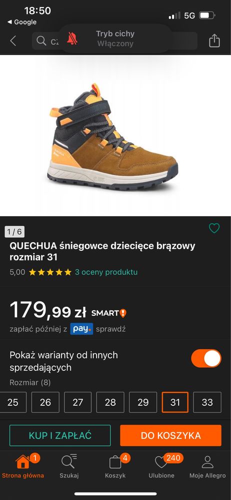 Buty turystyczne, zimowe quechua Decathlon r.29