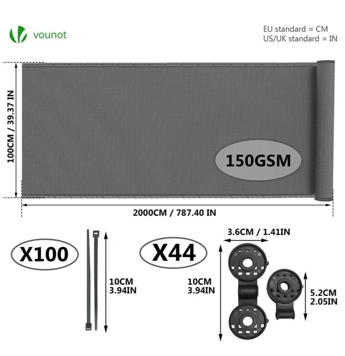 VOUNOT® Siatka maskująca 1 × 20m, siatka zacieniająca HDPE