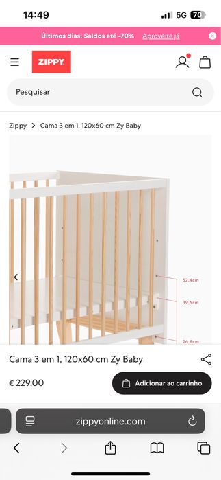 Berço Zippy com função co sleeping + secretária