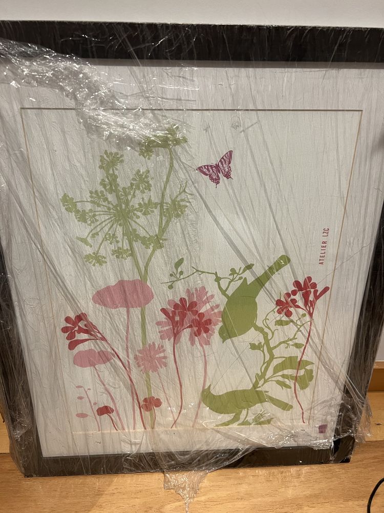 Quadro com flores e passarinhos