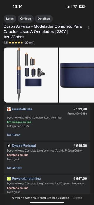 Dyson Airwrap - Modelador Completo Para Cabelos | 220V | Azul/Cobre .