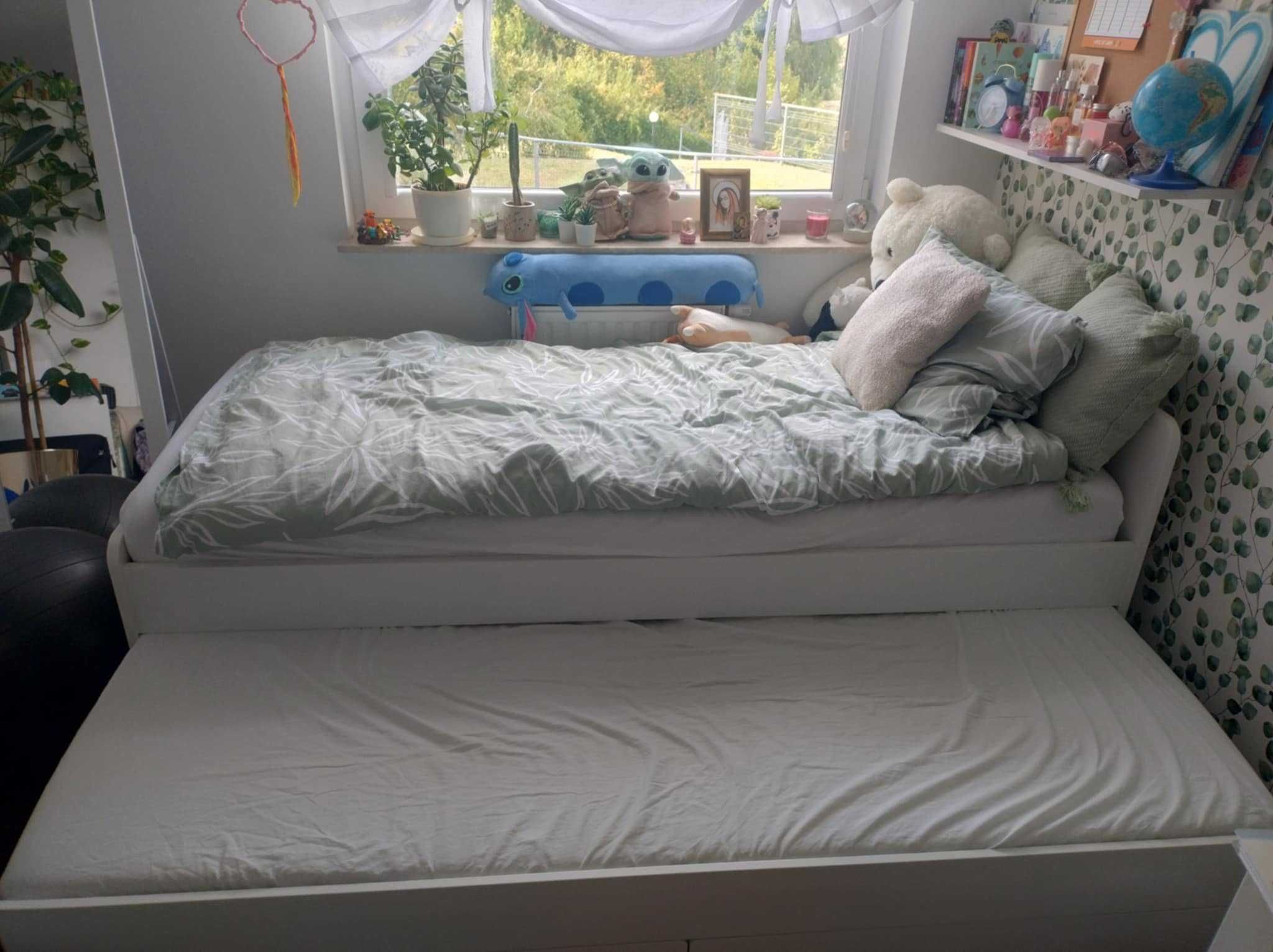 Łóżko rozkładane IKEA z szufladami - białe, materace gratis