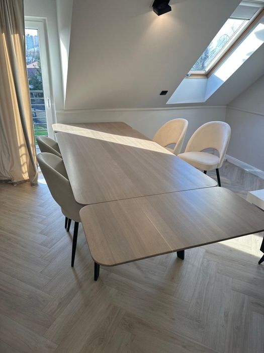 Drewniany jasny zabielany rozkładany stół 180x95 cm + 2x50 cm