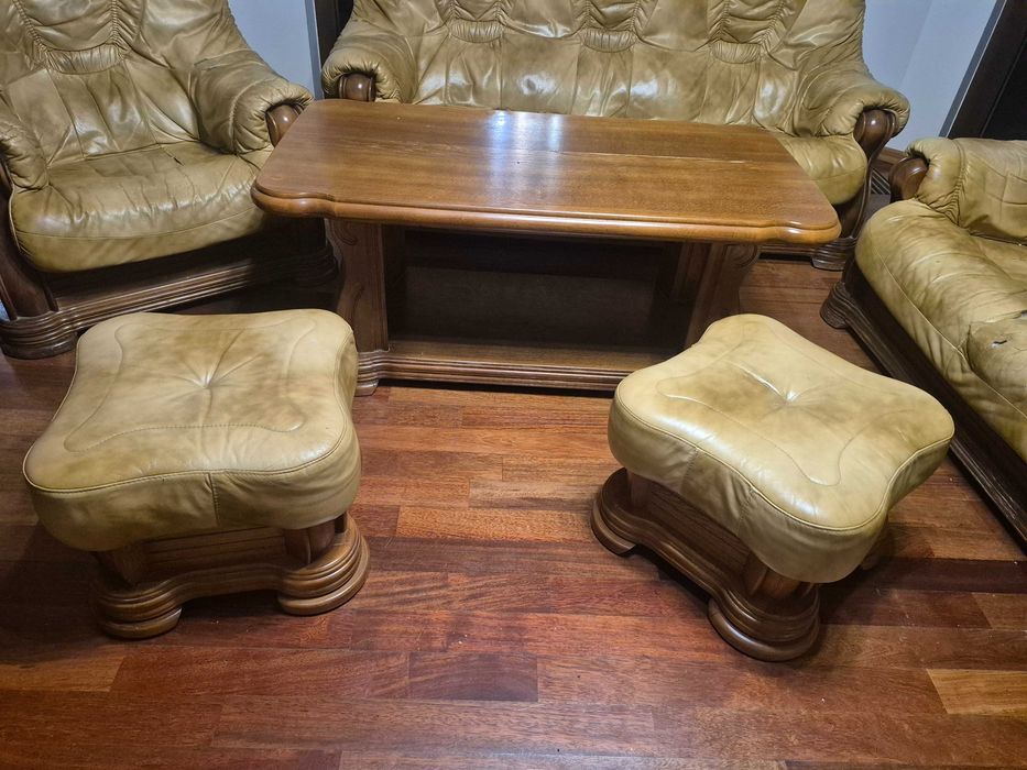 Zestaw wypoczynkowy skórzany - używany, do renowacji