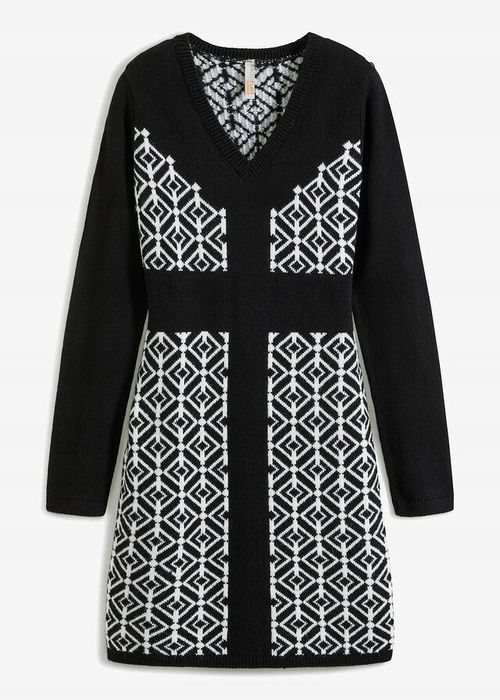 B.P.C sukienka dzianinowa czarno-biała ze wzorem 40/42.