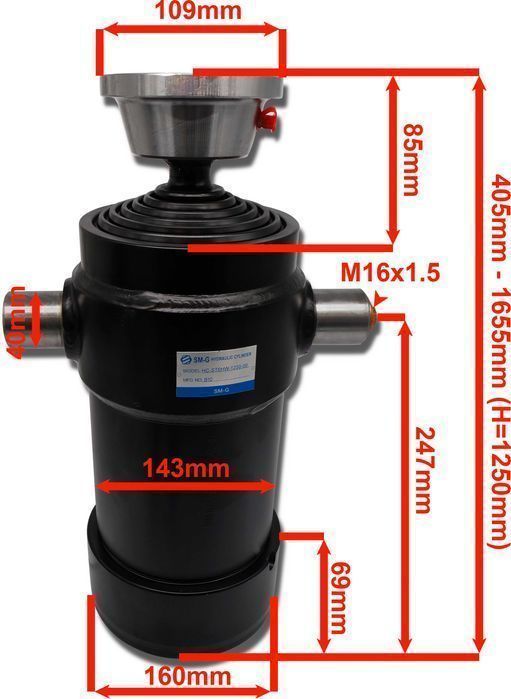 MOCNY Siłownik Cylinder Tłok Wywrotu 1250 mm + KOŁYSKA [7393]