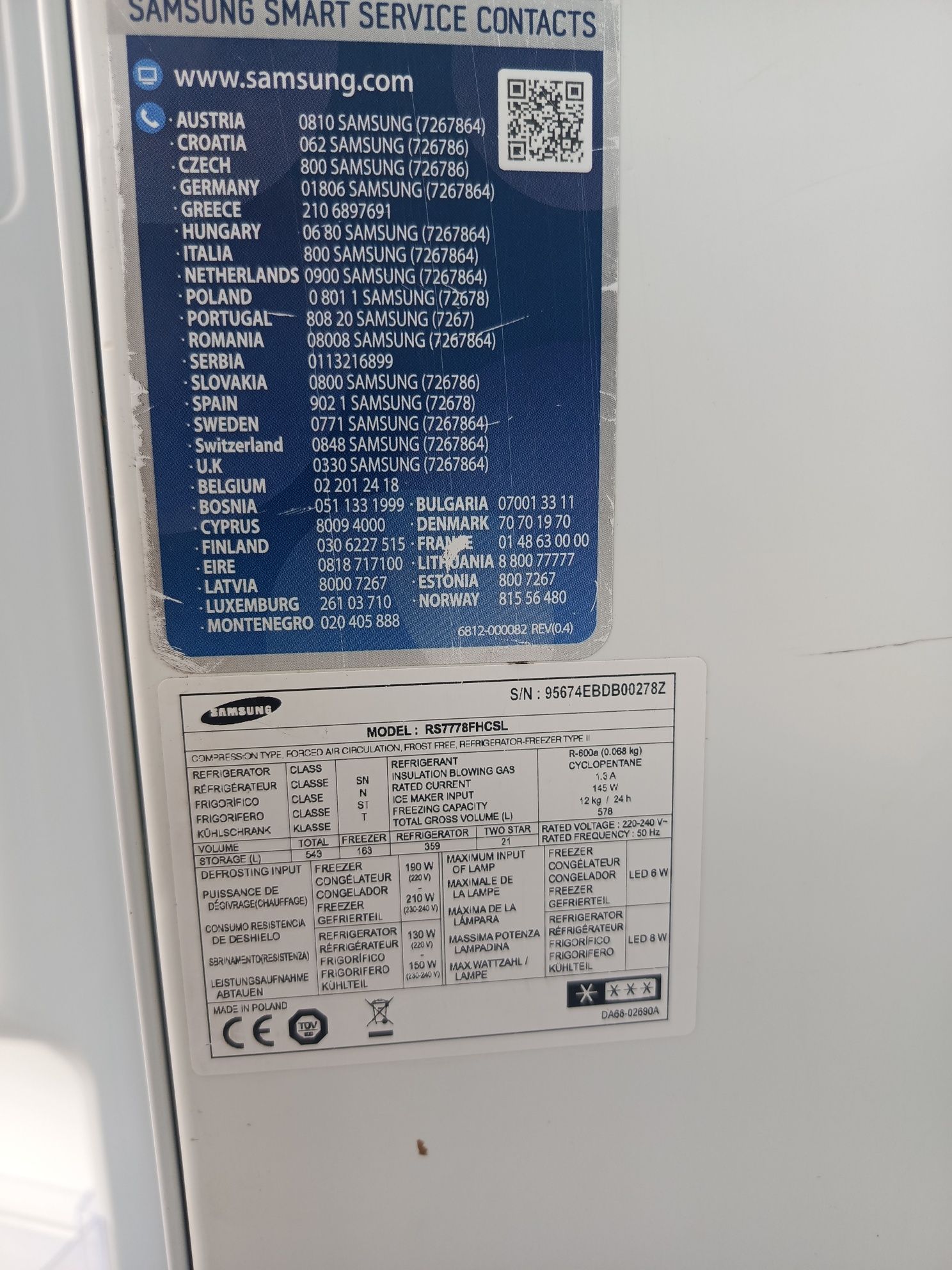 Lodówka samsung uszkodzona