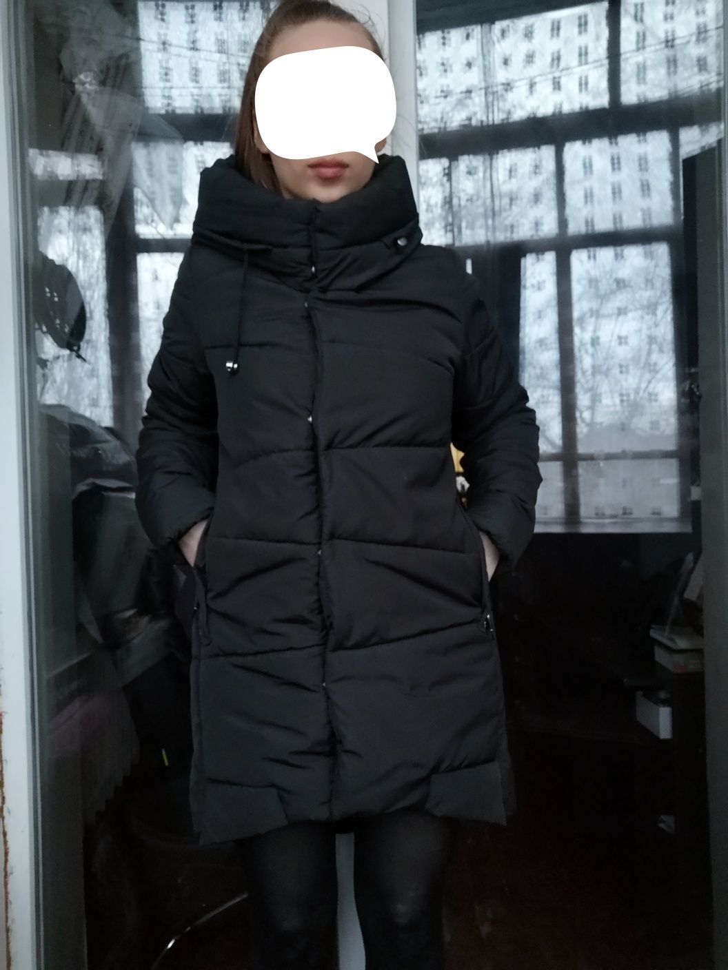 Пуховик, зимняя чёрная куртка с капюшоном, курточка синтепон