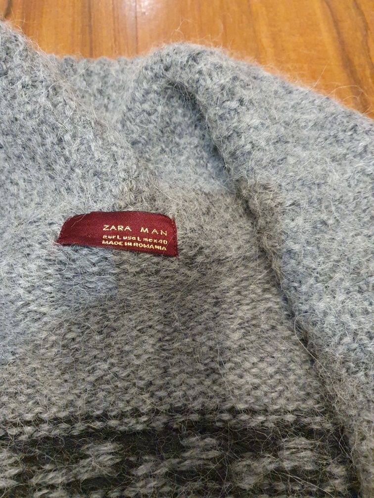 Sweter kardigan Zara Man L 40 szary wełna i alpaka