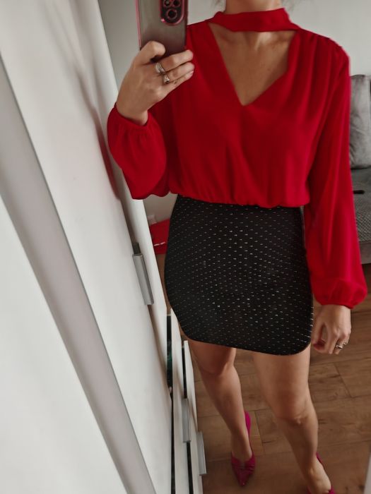 Sukienka bling cyrkonie czarna Czerwona odkryte plecy XS s m