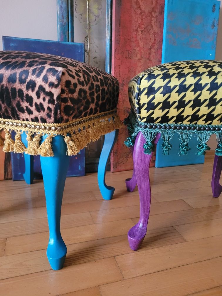 Pufy, podnóżki vintage w stylu boho