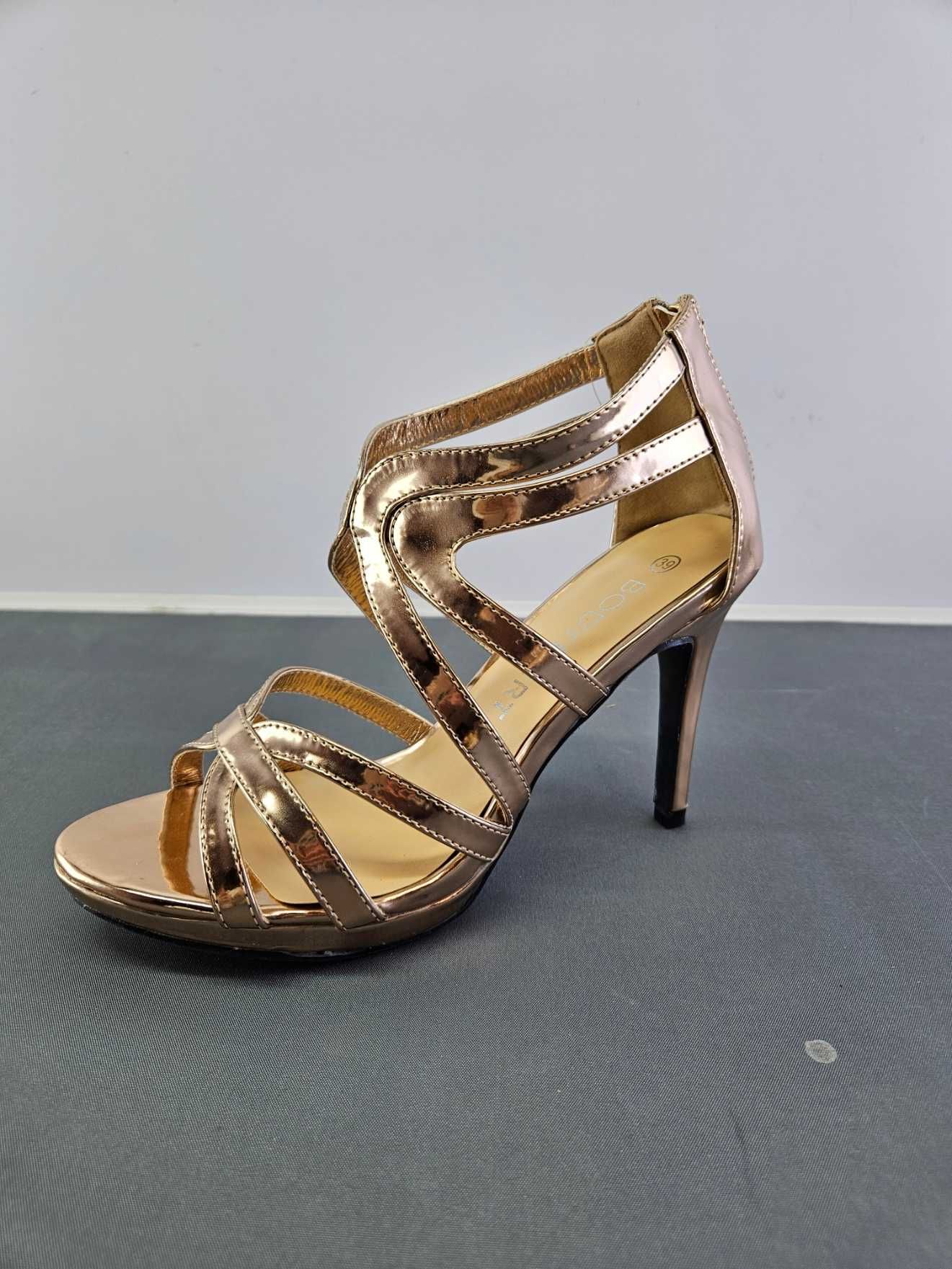 Złote szpilki buty na obcasie sandałki Bonprix rozmiar 39