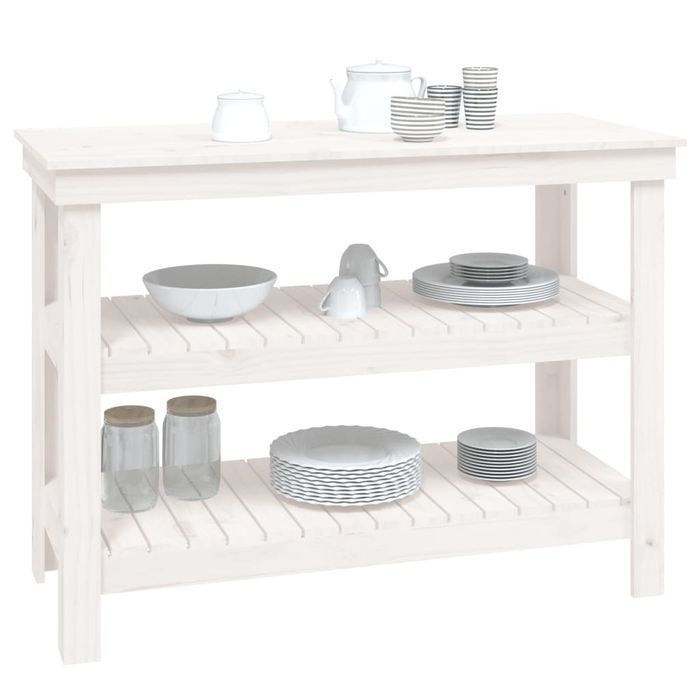 Vidaxl Stolik Roboczy, Biały, 110,5X50X80 Cm, Lite Drewno Sosnowe