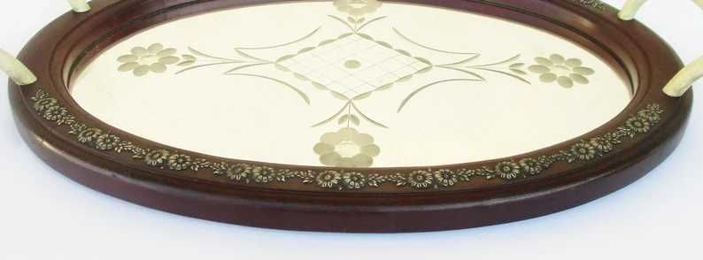 Antiga bandeja/tabuleiro Art Deco oval espelhada
