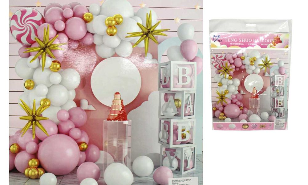 Girlanda Balonowa 100 szt Balony Pudrowy Róż, Złoty, Biały urodziny