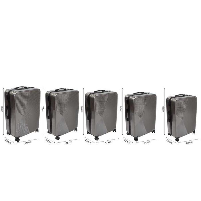 Walizki podróżne twarde na kółkach CIEMNY SZARY KOMPLET 5szt H23087DG
