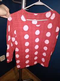 Bawełniana bluzka rozmiar M czerwona w różowe kropki