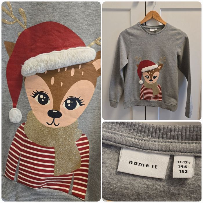 Bluza świąteczna Name it, r. 146/152, renifer, czapka Mikołaja