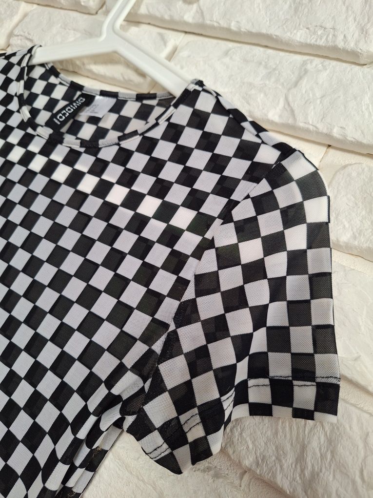 H&M Krótki Top siateczkowy w szachownicę Chessboard S