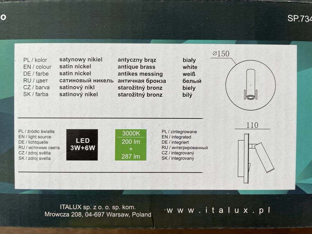 Kinkiety białe LED Italux Nemo x2 zapakowane