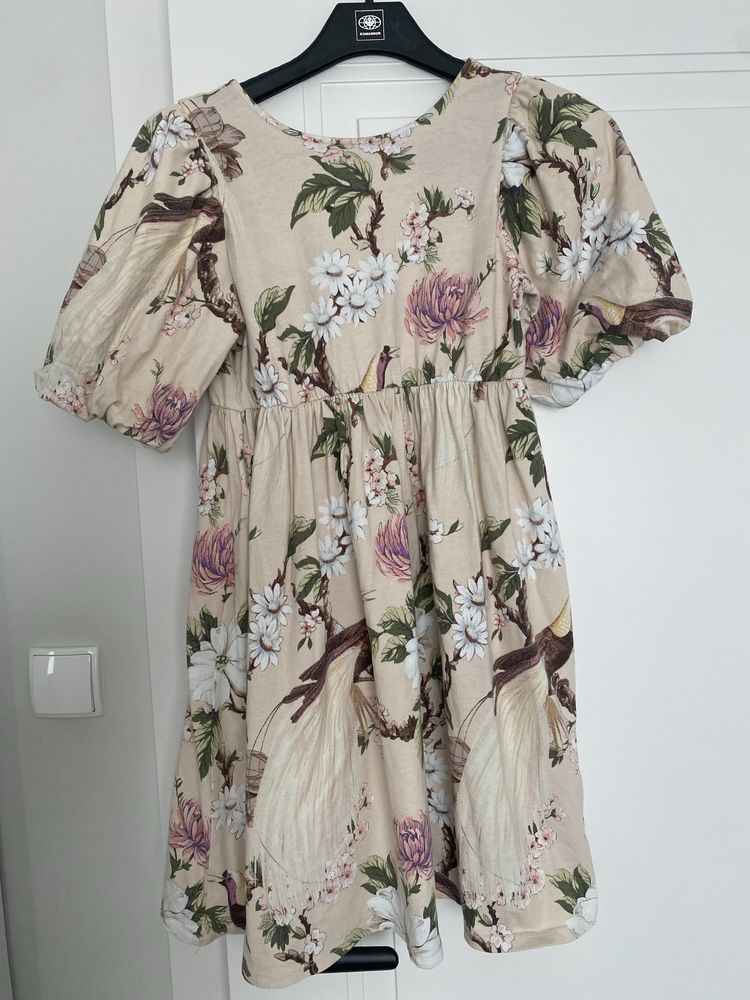 Sukienka dziewczęca H&m elegancka letnia ptaki 133-140 cm