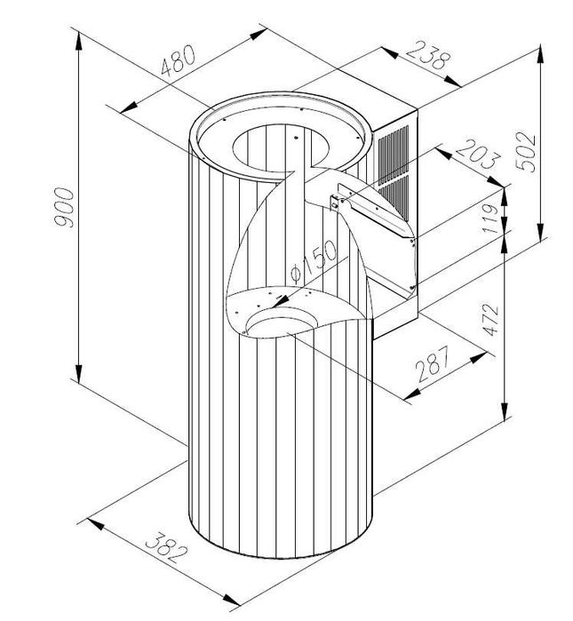 Ciarko Okap ROTO Black Przyścienny 38CM, nowy, fv, 24M