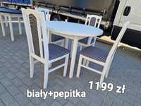 Nowe: Stół okrągły + 4 krzesła, biały + pepitka , dostawa cała PL