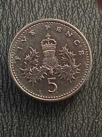 Moneta Wielka Brytania - 5 pence pensów 1990r