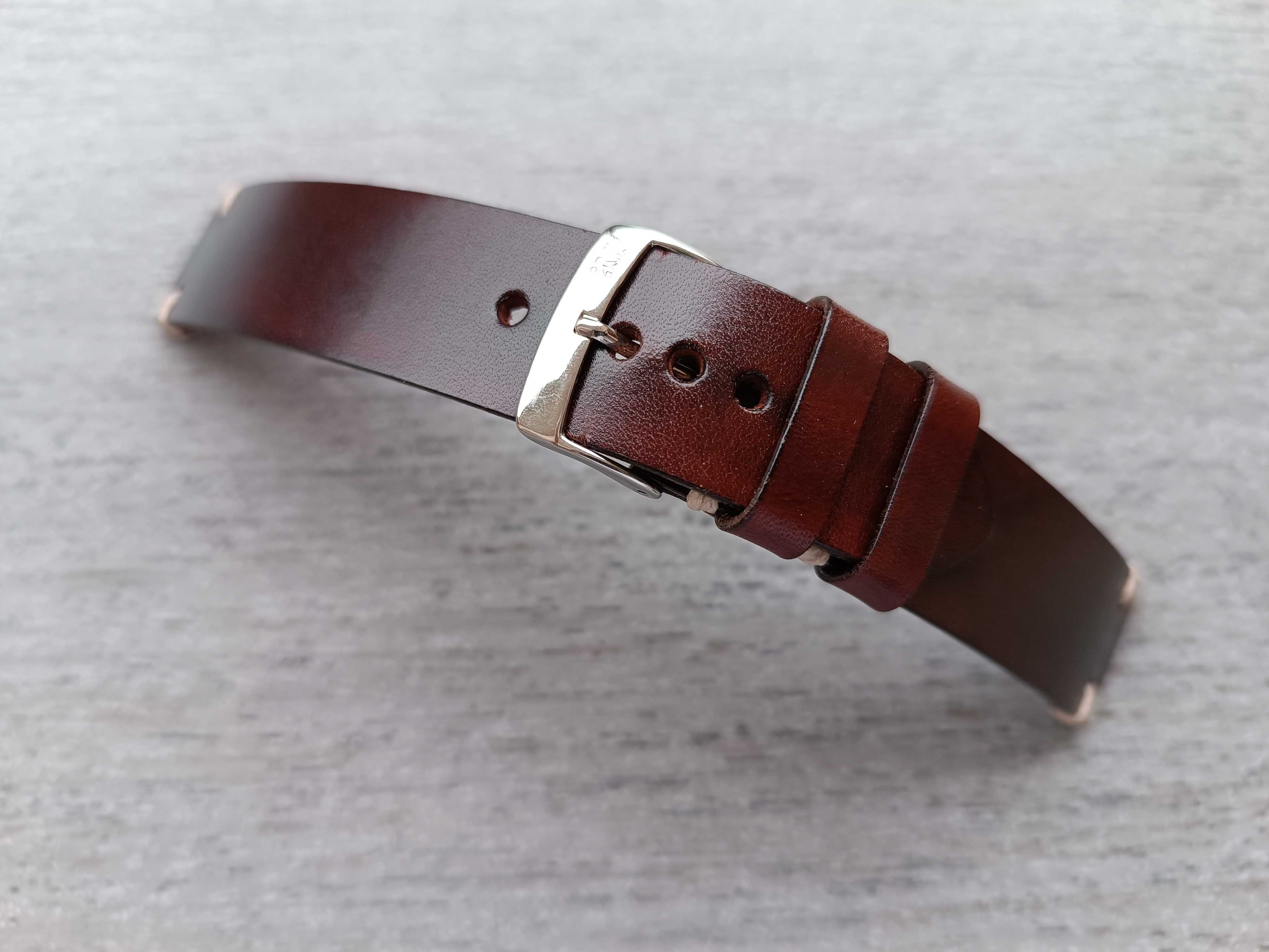 Skórzany pasek zegarka 20 mm ciemny mahoń M